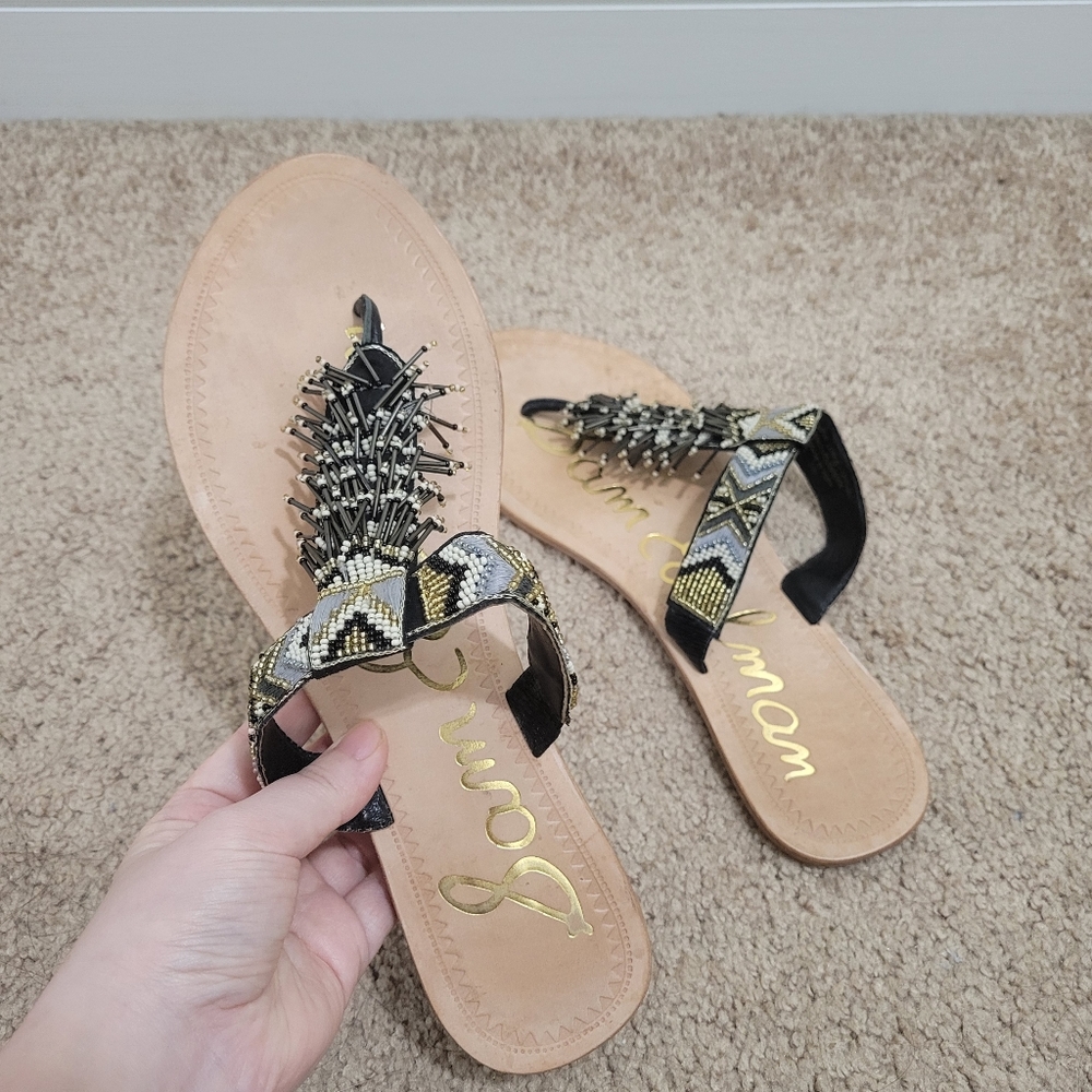 Sam Edelman Anella Boho‎ Chic Beaded Fringe Leather Slide 10